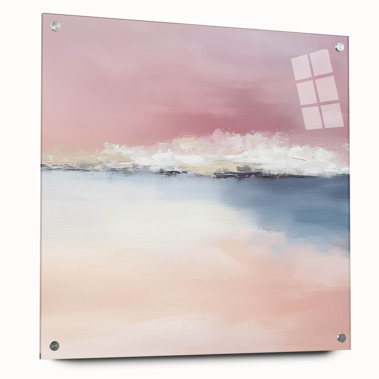 Large Abstract Wall Art – Soft Pink, White & Blue Minimalist Canvas