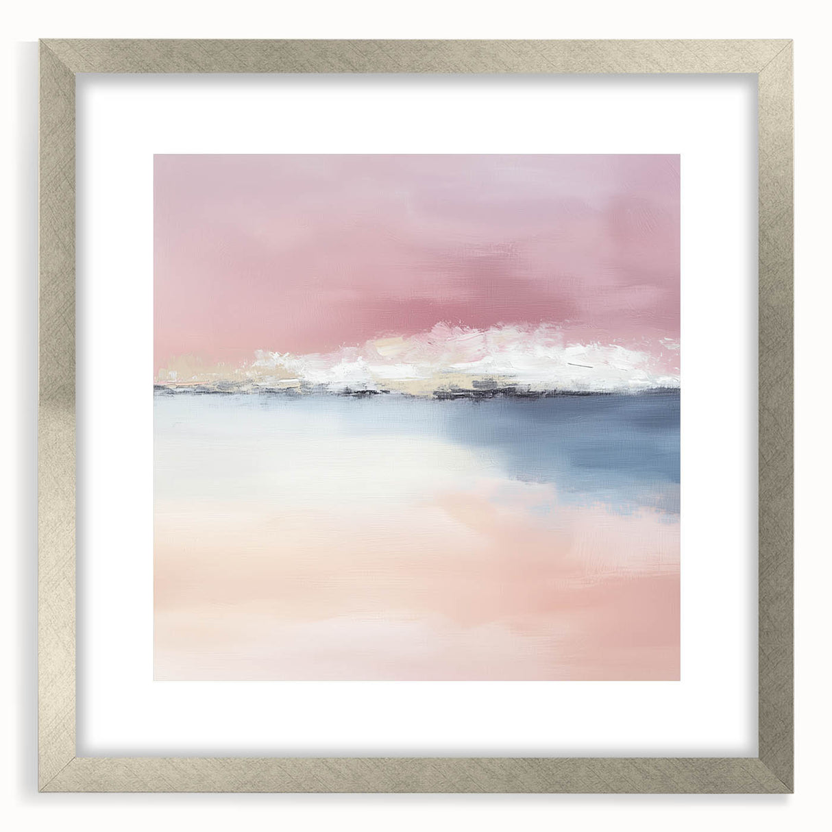 Large Abstract Wall Art – Soft Pink, White & Blue Minimalist Canvas