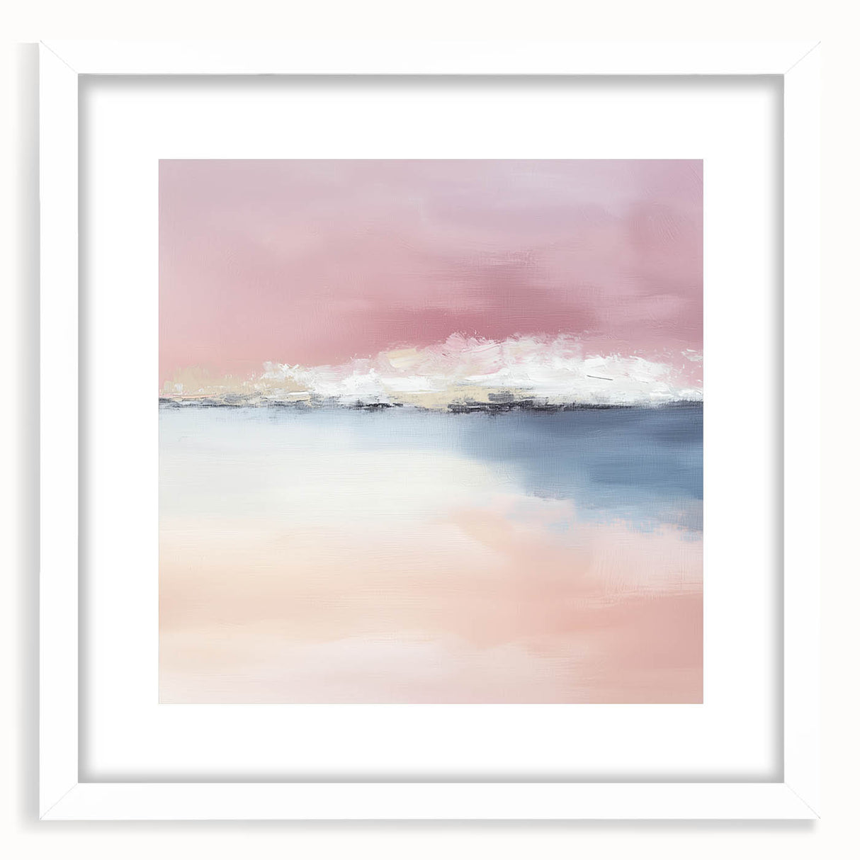 Large Abstract Wall Art – Soft Pink, White & Blue Minimalist Canvas
