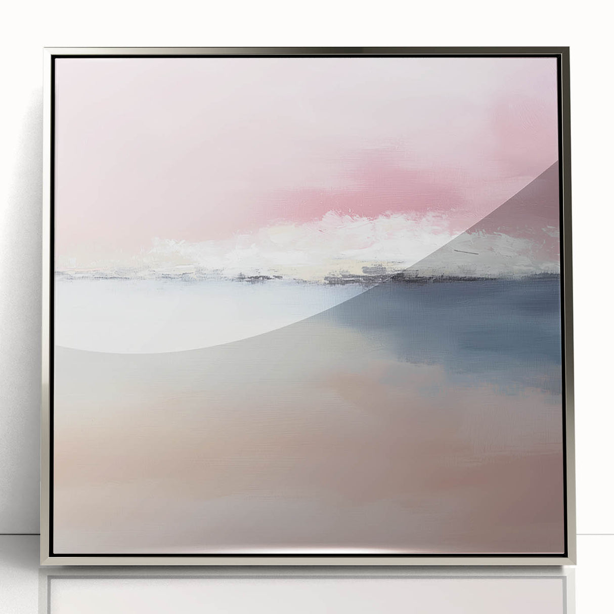 Large Abstract Wall Art – Soft Pink, White & Blue Minimalist Canvas