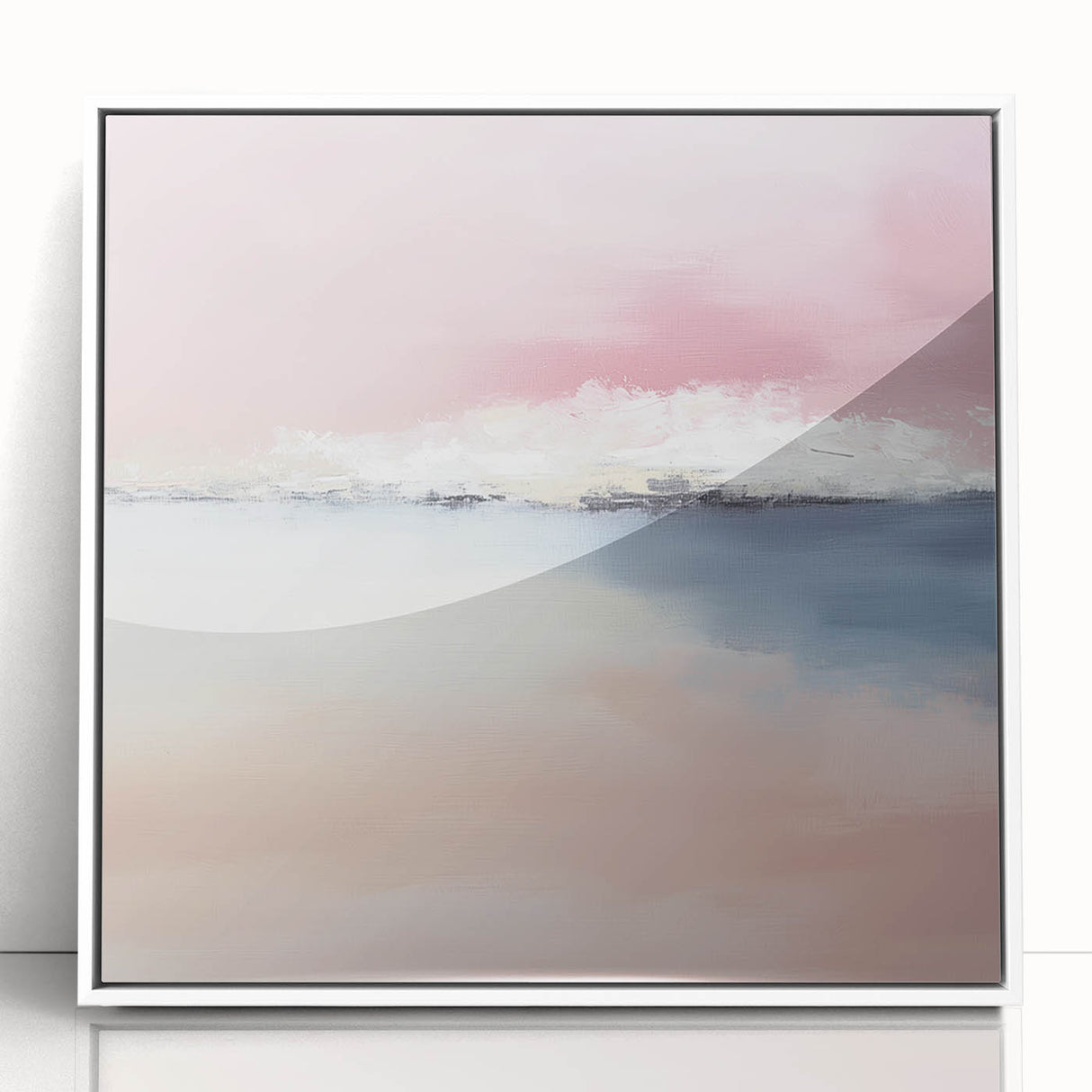 Large Abstract Wall Art – Soft Pink, White & Blue Minimalist Canvas