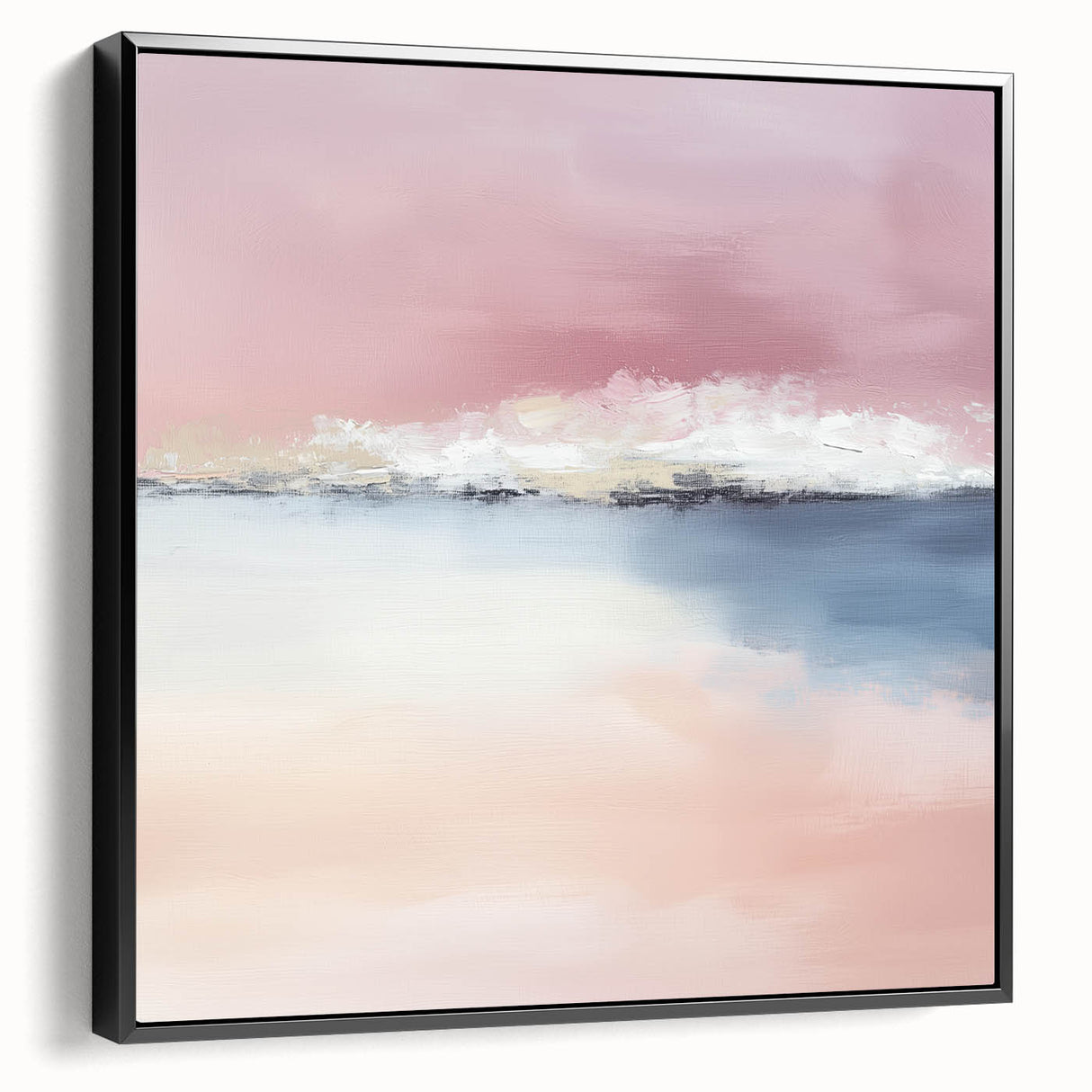 Large Abstract Wall Art – Soft Pink, White & Blue Minimalist Canvas