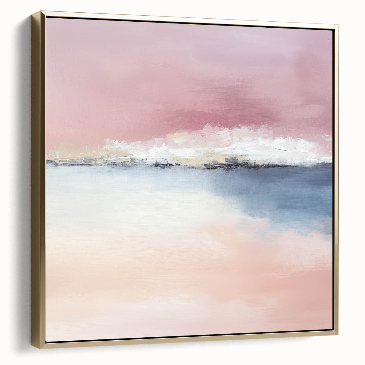 Large Abstract Wall Art – Soft Pink, White & Blue Minimalist Canvas