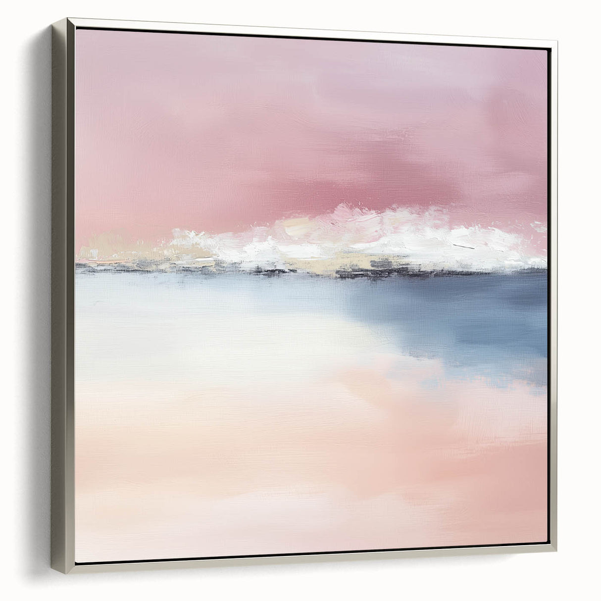 Large Abstract Wall Art – Soft Pink, White & Blue Minimalist Canvas