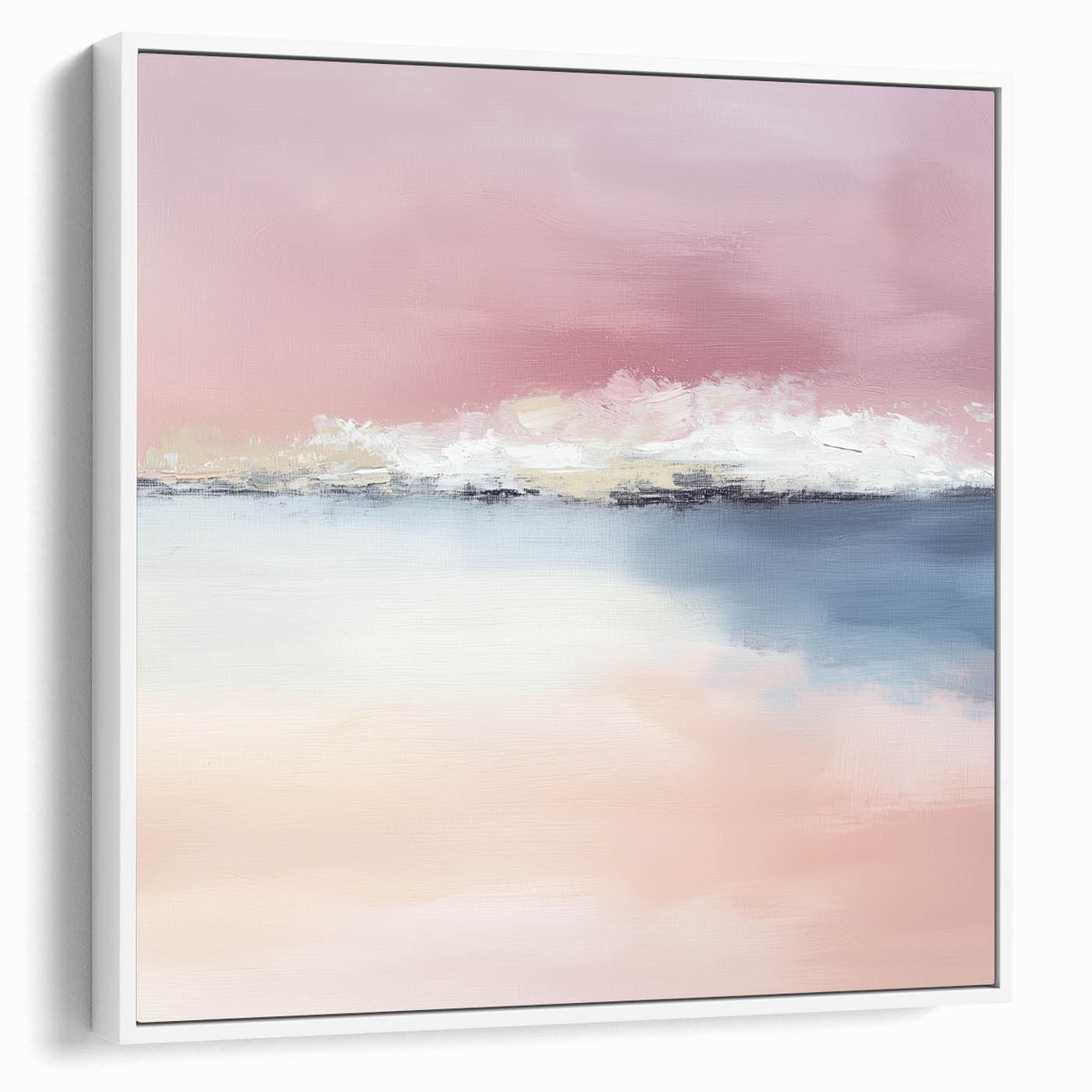 Large Abstract Wall Art – Soft Pink, White & Blue Minimalist Canvas