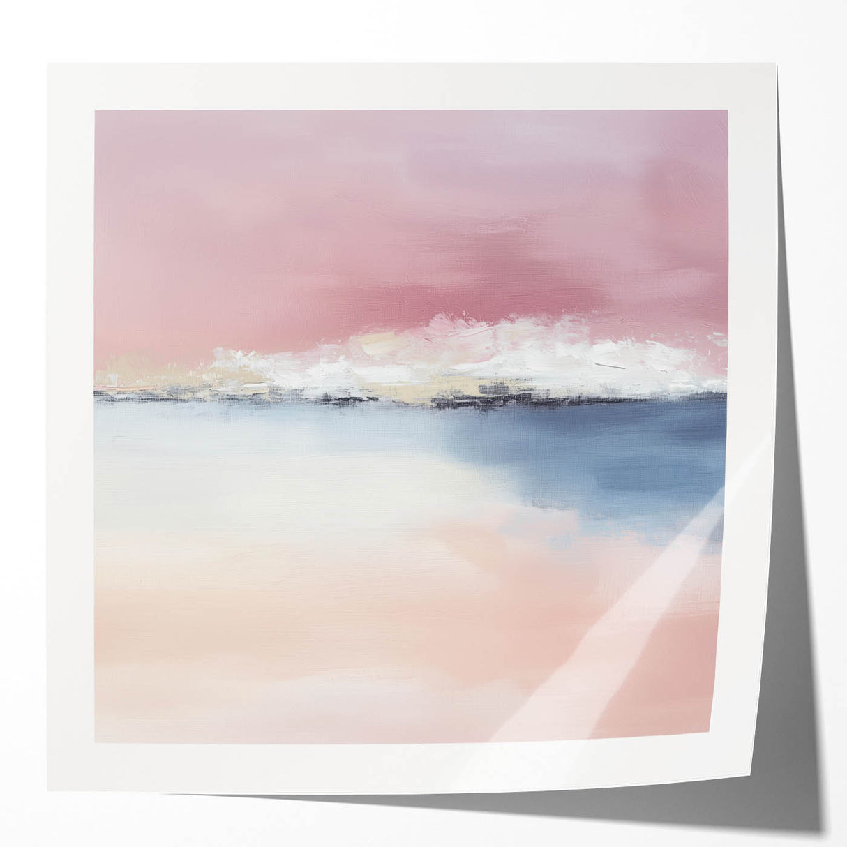 Large Abstract Wall Art – Soft Pink, White & Blue Minimalist Canvas
