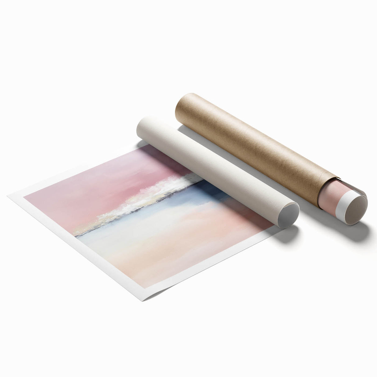 Large Abstract Wall Art – Soft Pink, White & Blue Minimalist Canvas