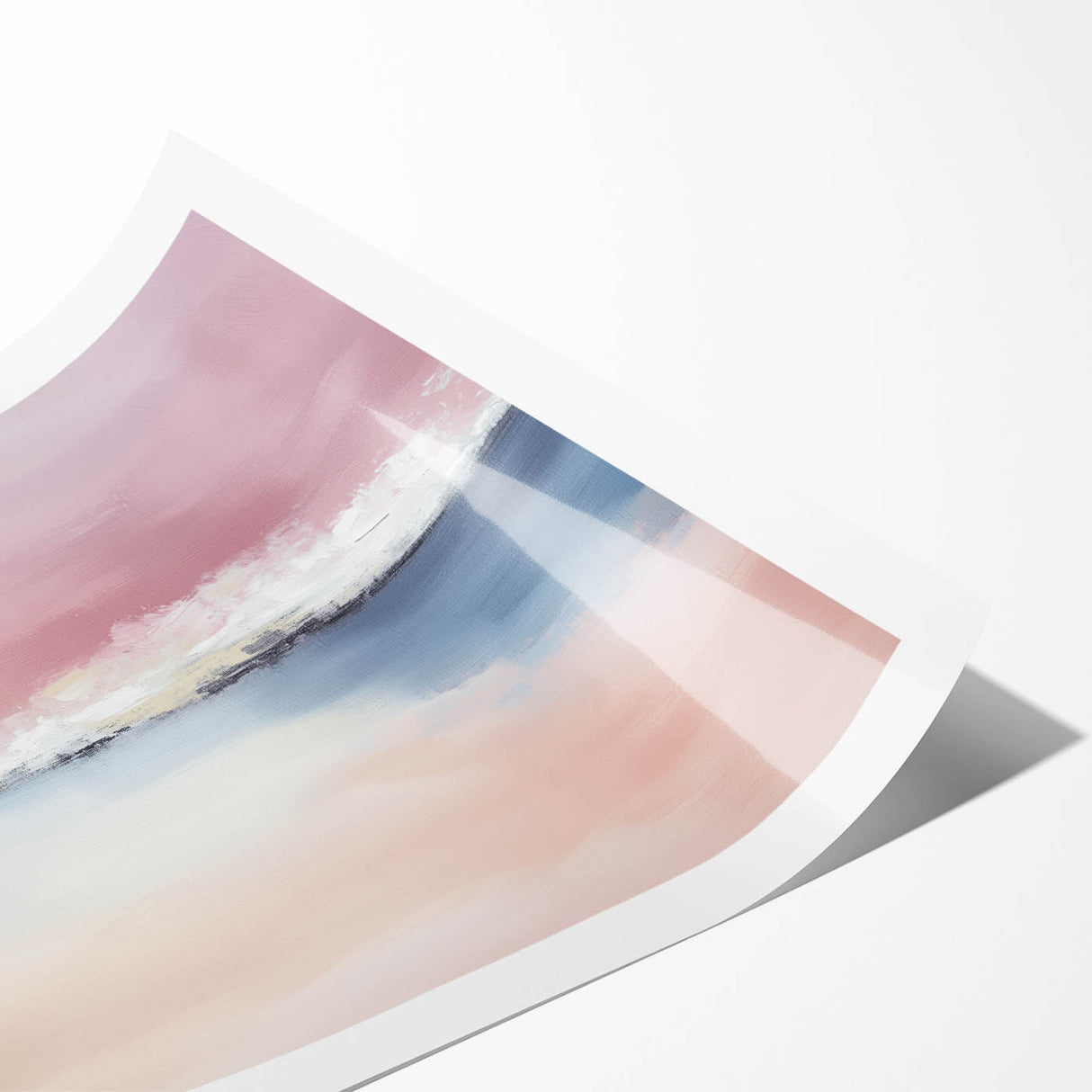 Large Abstract Wall Art – Soft Pink, White & Blue Minimalist Canvas