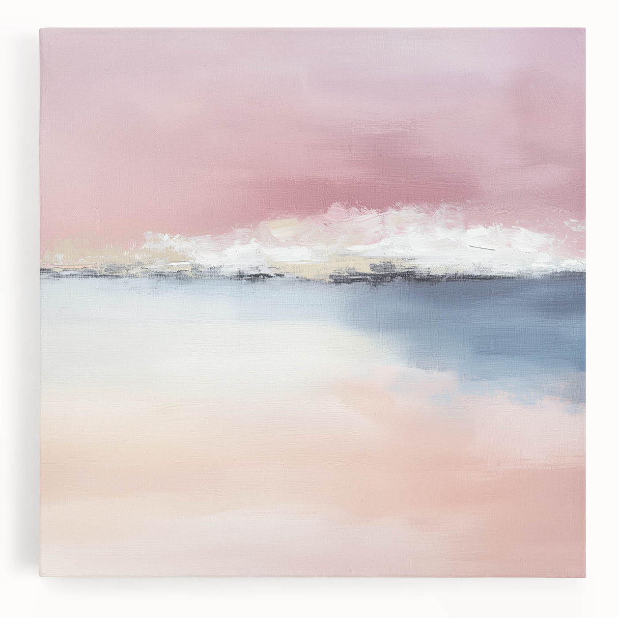 Large Abstract Wall Art – Soft Pink, White & Blue Minimalist Canvas
