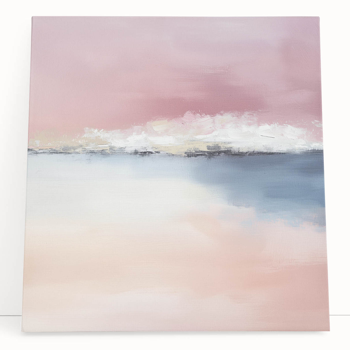 Large Abstract Wall Art – Soft Pink, White & Blue Minimalist Canvas