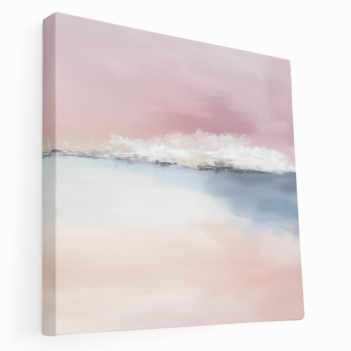 Large Abstract Wall Art – Soft Pink, White & Blue Minimalist Canvas