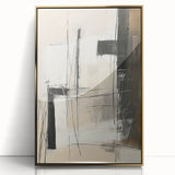 Framed abstract minimalist wall art featuring a gold-accented design on acrylic, showcasing modern elegance for contemporary home decor. Perfect for enhancing living spaces.