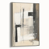 Framed minimalist abstract wall art in silver with a sleek side view, showcasing elegant lines and subtle tones, perfect for modern home décor.