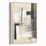 Abstract minimalist wall art featuring a framed canvas with a white background, showcasing sleek geometric shapes and subtle textures, ideal for modern home decor.