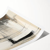 Abstract minimalist wall art print showcasing soft, muted colors with geometric shapes, elegantly rolled and ready for display, emphasizing modern design aesthetics.