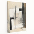 Abstract minimalist wall art on stretched canvas showcasing soft earth tones and geometric shapes. Side view highlights the canvas texture and depth.