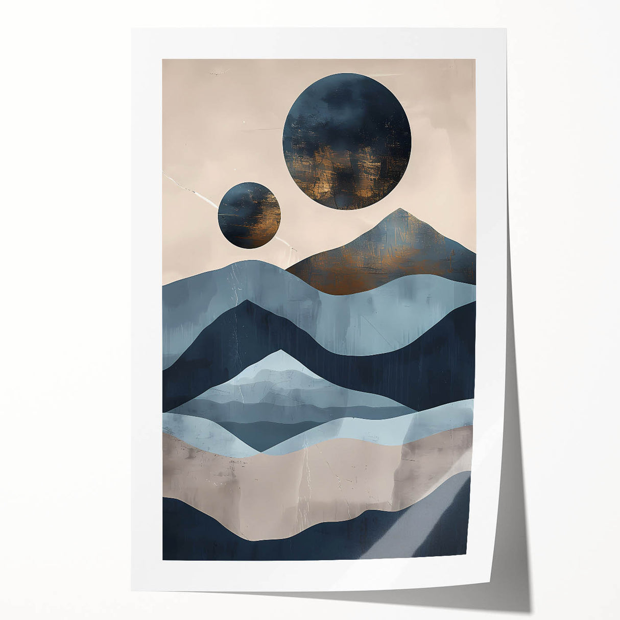 Dining Room Wall Art Collection – Blue & Gold Abstract Landscape