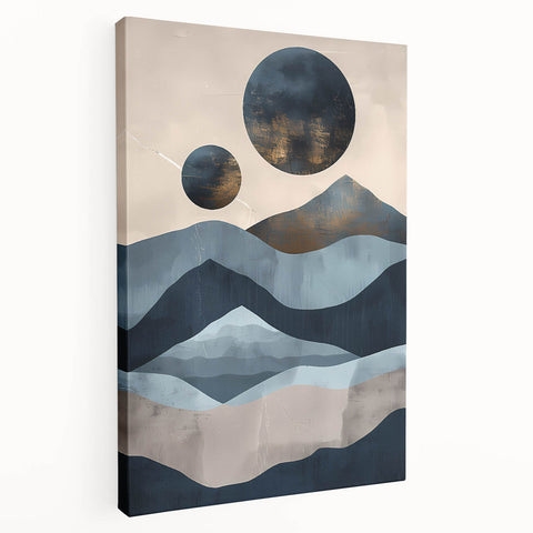 Dining Room Wall Art Collection – Blue & Gold Abstract Landscape