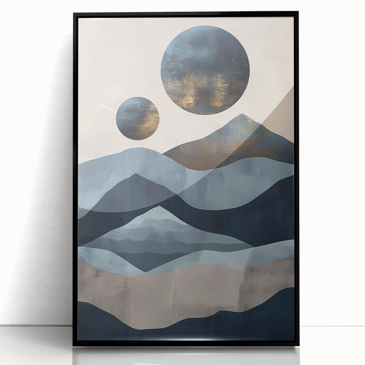 Dining Room Wall Art Collection – Blue & Gold Abstract Landscape