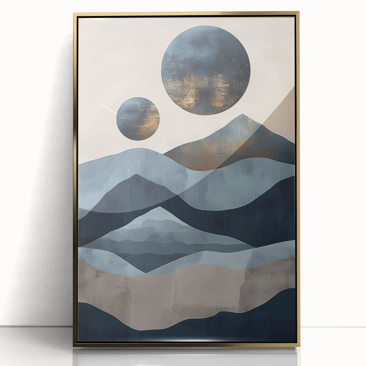 Dining Room Wall Art Collection – Blue & Gold Abstract Landscape