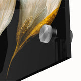 Luxury Floral Wall Art – Gold and White Canvas for Living Room