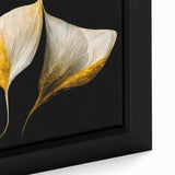 Luxury Floral Wall Art – Gold and White Canvas for Living Room