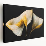 Luxury Floral Wall Art – Gold and White Canvas for Living Room