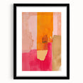 Abstract minimalist wall art framed in black with a white mat, showcasing geometric shapes and soft colors, perfect for modern home decor.
