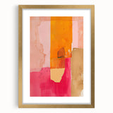 Abstract minimalist wall art framed in gold, showcasing geometric shapes and soft earthy tones, perfect for enhancing modern interior decor.