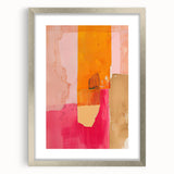 Abstract minimalist wall art framed in silver, showcasing geometric patterns and soft color gradients, perfect for modern home decor and stylish interiors.