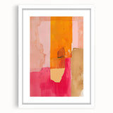 Abstract minimalist wall art in a white frame with a mat, showcasing geometric shapes in soft shades of beige and grey, perfect for modern home decor.