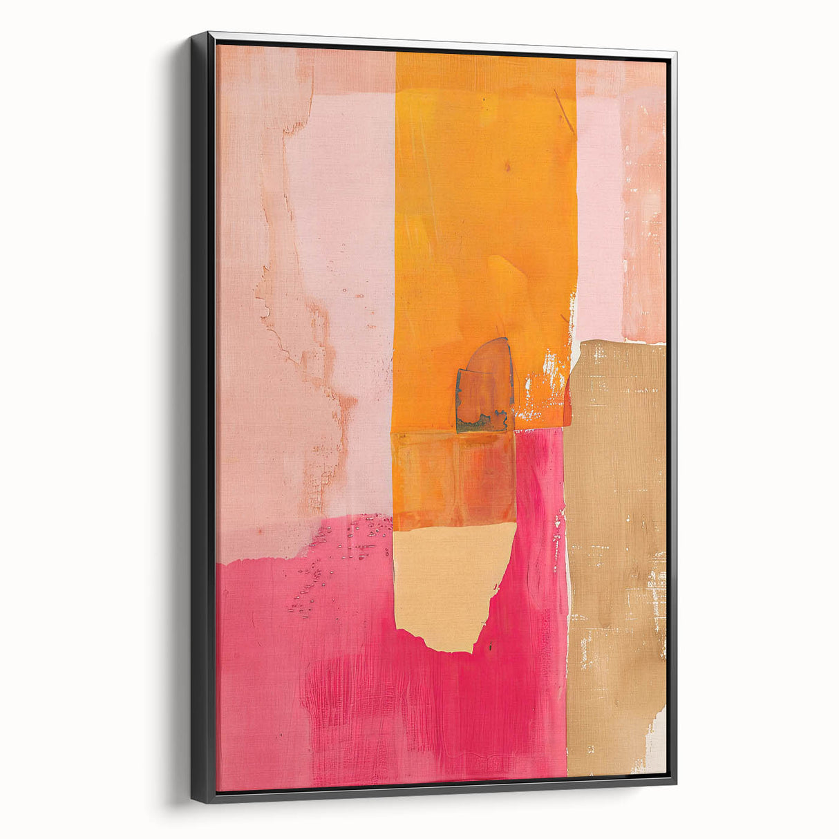 Framed abstract minimalist wall art canvas in black, showcasing a sleek side view. Perfect for modern decor, enhancing any space with its elegant design.