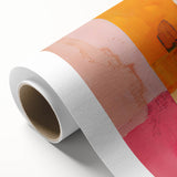 Abstract minimalist wall art on rolled canvas, showcasing soft pastel colors and geometric shapes, ideal for modern home decor. Packaged securely in a cardboard tube for delivery.