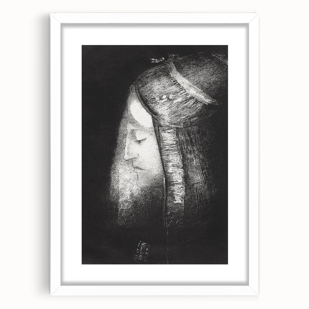 Mystical Black and White Wall Art - "Profile of Light" by Odilon Redon