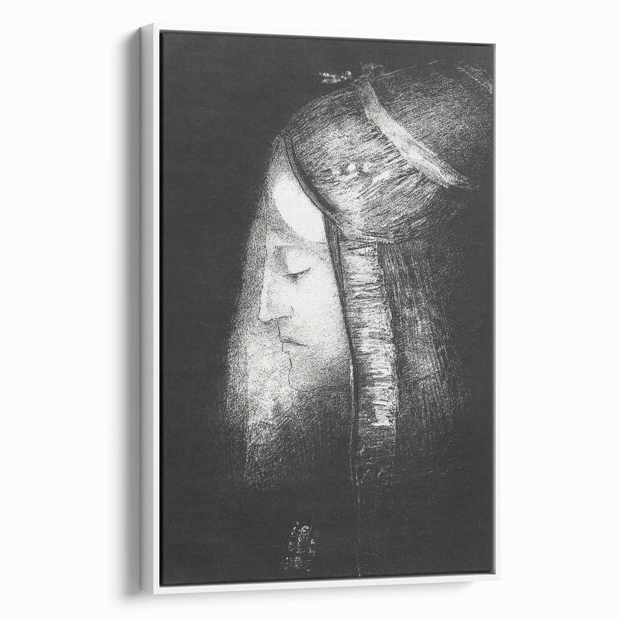 Mystical Black and White Wall Art - "Profile of Light" by Odilon Redon