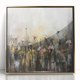 Framed acrylic artwork showcasing an elegant abstract floral design with gold accents, ideal for modern home decor. Perfect for adding a touch of sophistication to any living space.