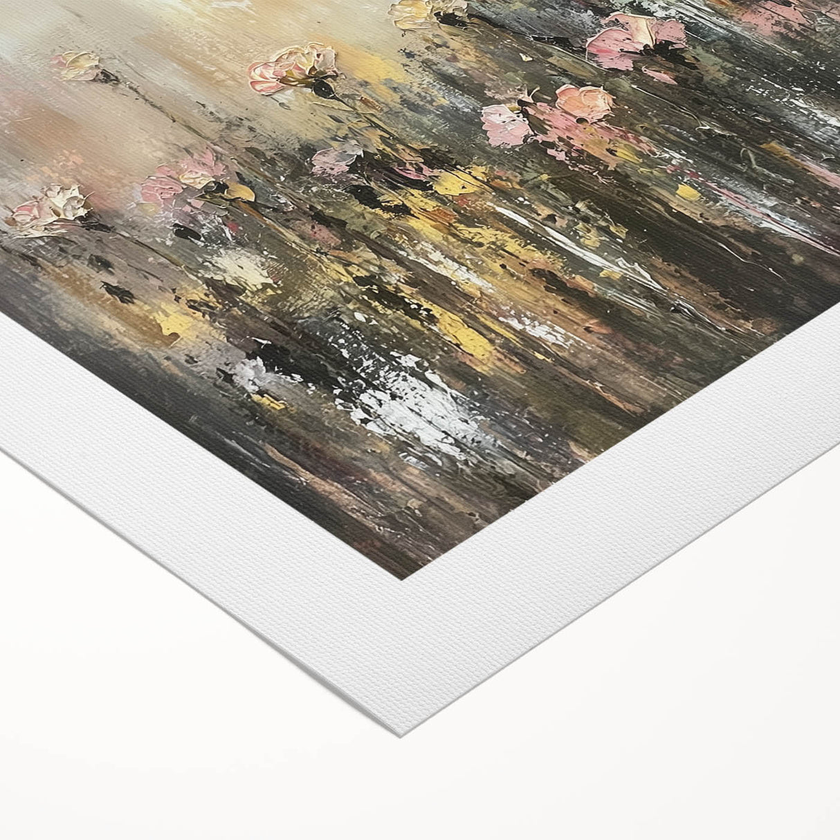 Abstract floral design on a rolled canvas, showcasing vibrant colors of pink, blue, and green, ideal for enhancing modern home decor. Packaged securely in a protective tube.