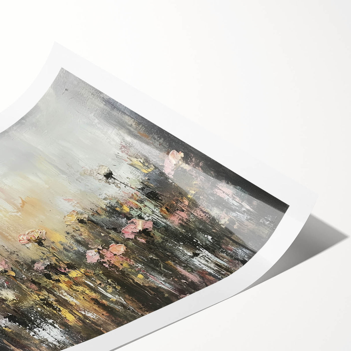 Abstract floral design rolled print featuring vibrant colors and intricate patterns, ideal for home decor, packaged securely in a protective cardboard tube.