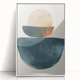 Framed minimalist wall art design featuring an abstract geometric pattern in soft pastel colors, displayed against a white background. Perfect for modern home decor.