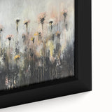 Close-up of a vibrant framed canvas showcasing abstract floral designs with bold colors, perfect for home decor and art enthusiasts, adding elegance to any space.