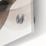 Close-up of abstract minimalist wall art design featuring vibrant colors and fluid shapes on acrylic glass, perfect for modern home decor accents.