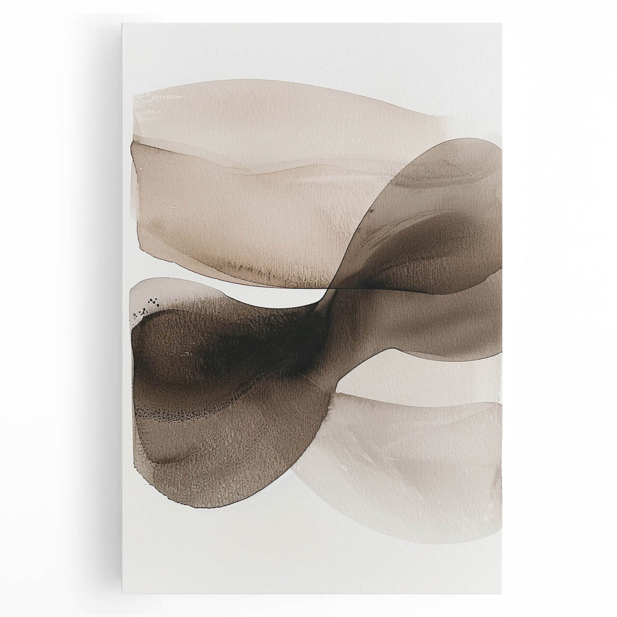 Abstract minimalist wall art displayed on a stretched canvas, featuring soft pastel colors and geometric shapes, perfect for modern home decor or office spaces.