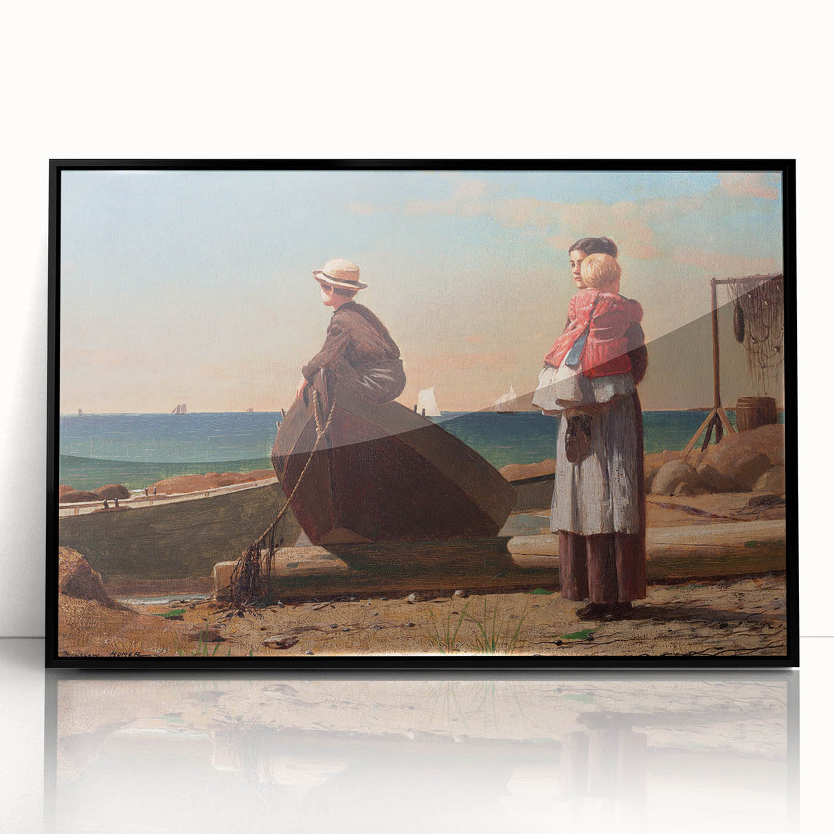 Fine Art Realism: Coastal Family Scene Realism Wall Art Canvas Print