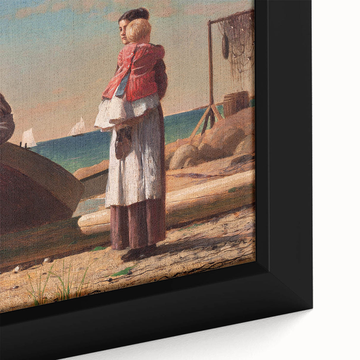 Fine Art Realism: Coastal Family Scene Realism Wall Art Canvas Print