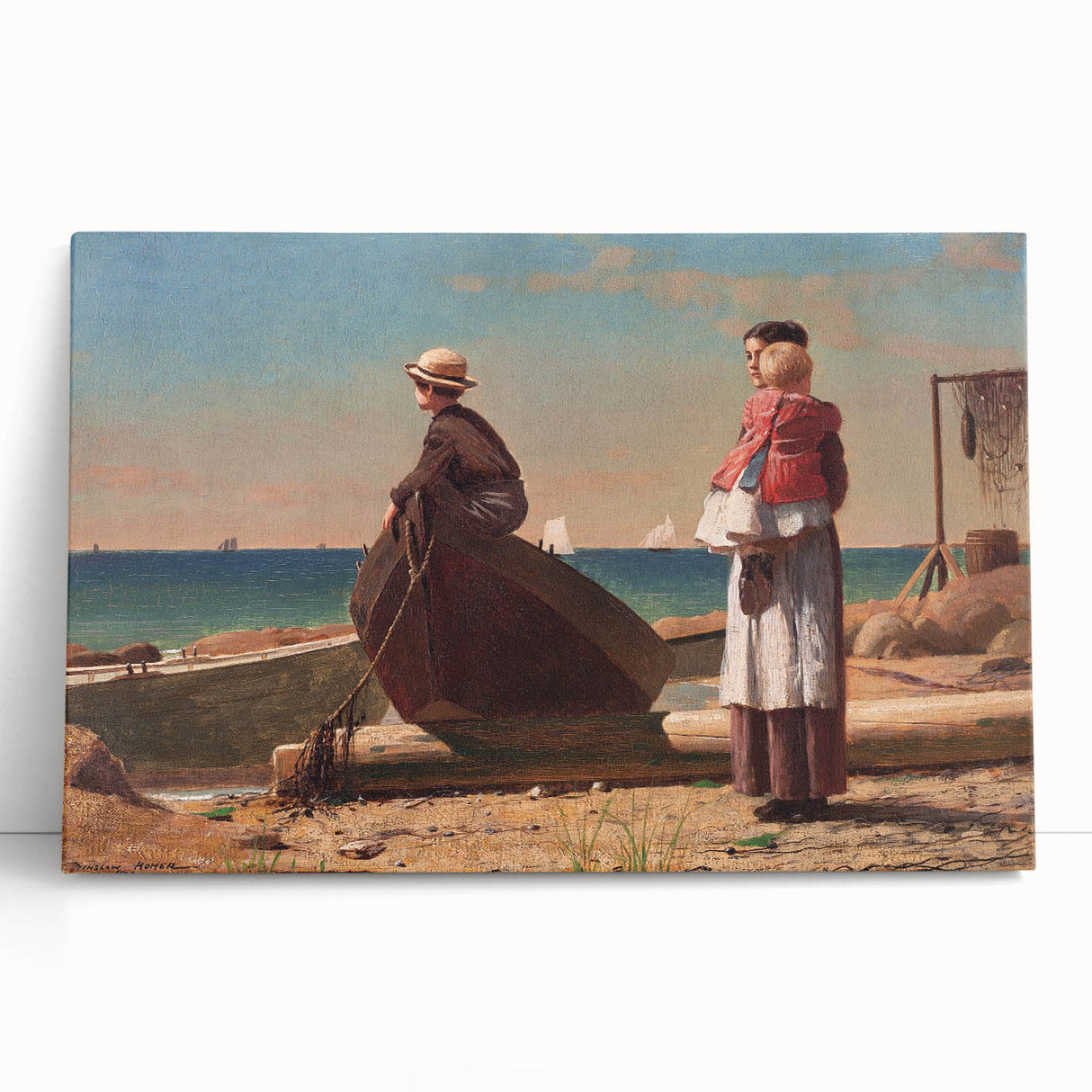 Fine Art Realism: Coastal Family Scene Realism Wall Art Canvas Print