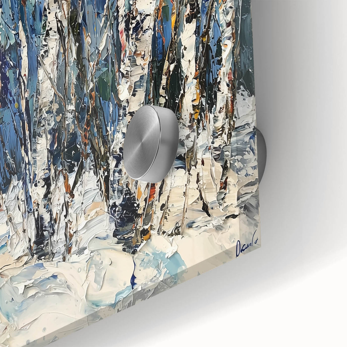 Close-up view of an abstract floral design on acrylic glass, showcasing vibrant colors and intricate details, ideal for modern home decor or art enthusiasts.