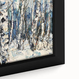 Close-up of an abstract floral framed canvas print showcasing vibrant colors and intricate designs, perfect for modern home decor accents. Ideal for art enthusiasts seeking a bold statement piece.