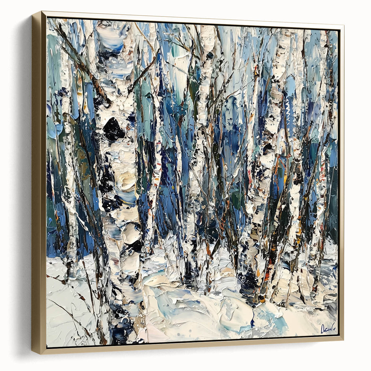 Framed canvas artwork featuring an abstract floral design with silver and gold accents, set against a neutral background, ideal for modern home decor.