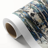 Abstract floral design on a rolled canvas print featuring vibrant colors and intricate patterns, elegantly packaged in a durable cardboard tube for safe delivery. Perfect for modern home decor and enhancing visual aesthetics.