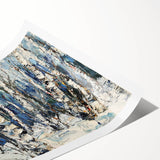 Abstract floral design rolled print showcasing vibrant colors and intricate patterns, elegantly packaged in a protective tube for easy transport and display. This artwork enhances modern home décor with its unique artistic flair.